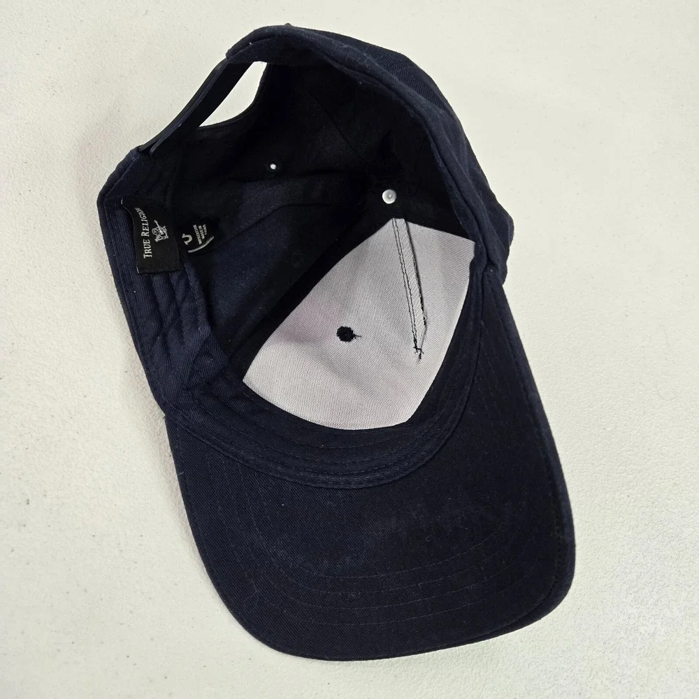 True Religion Men Hat OS Blue Embroidered Script‎ Logo Snapback Cap